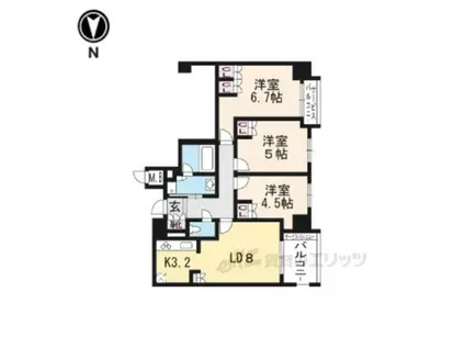 ブランズ京都御所西(3LDK/3階)の間取り写真