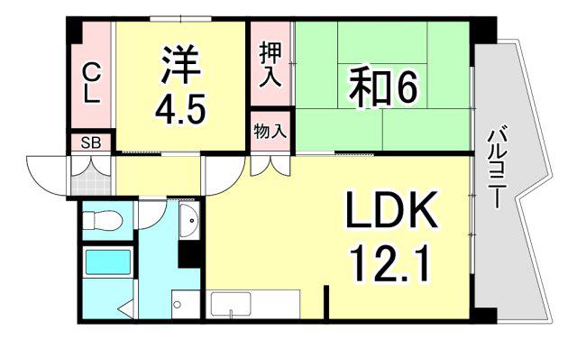 UR武庫川 7号棟(2LDK/12階)の間取り写真