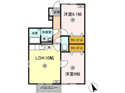 ディアコートA(2LDK/1階)の間取り写真