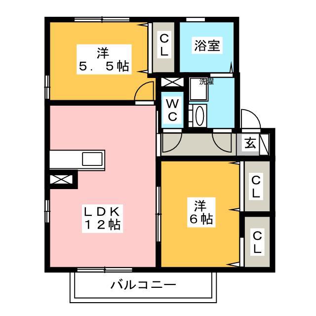 リヴェール(2LDK/1階)の間取り写真