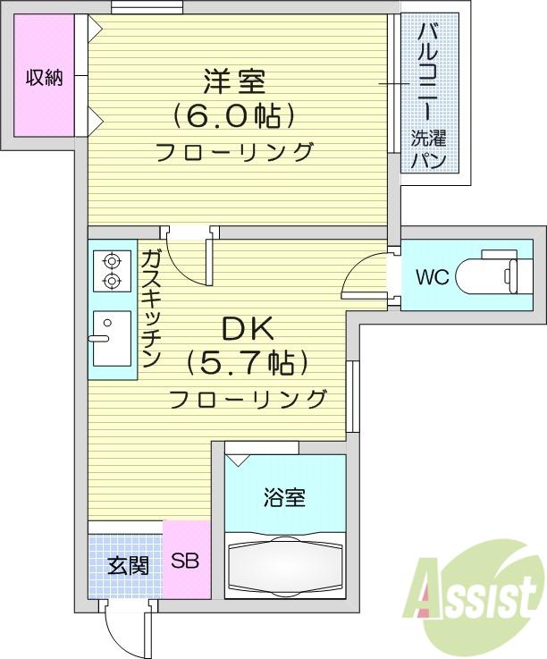 リーベンス二日町(1DK/5階)の間取り写真