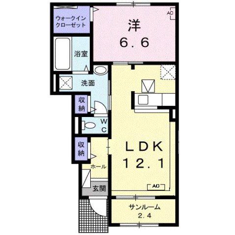 ツイル フィールド(1LDK/1階)の間取り写真