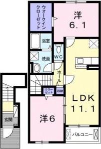 イ・ラヴィエ B(2LDK/2階)の間取り写真