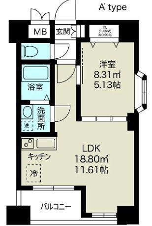 ノルデンハイム江坂(1LDK/12階)の間取り写真