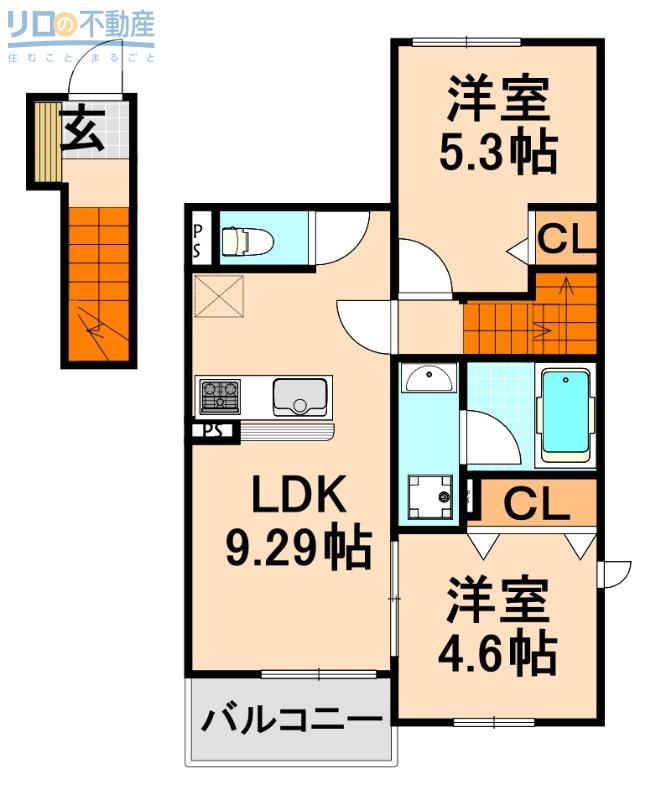 エスメゾン(2LDK/3階)の間取り写真