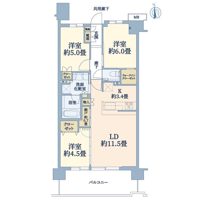 プラウドシティ国立(3LDK/8階)の間取り写真