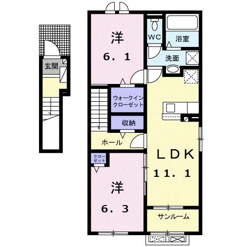 フェリス テレーノI(2LDK/2階)の間取り写真