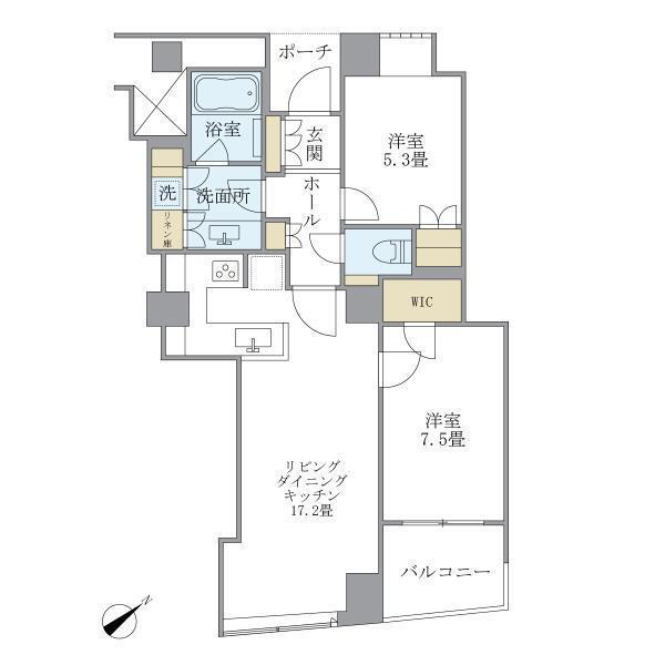 品川Vタワータワー棟(2LDK/21階)の間取り写真