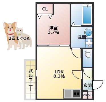ジーメゾン寝屋川秦町ルシェール(1LDK/1階)の間取り写真