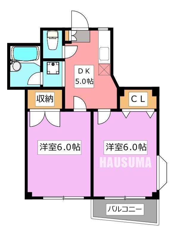 リバーサイド小泉(2DK/2階)の間取り写真