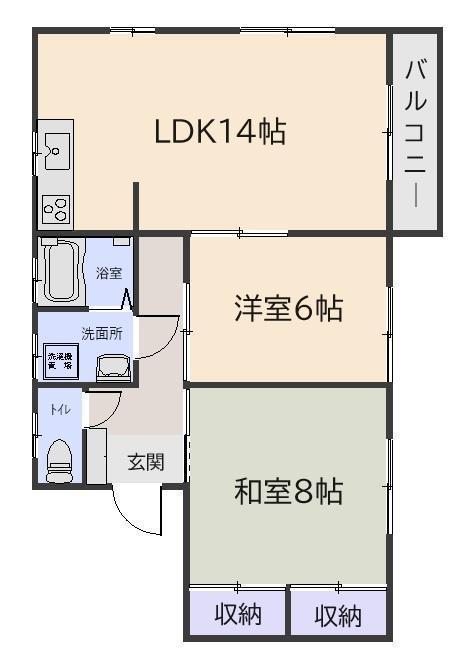 金澤ハイツ C(2LDK/1階)の間取り写真