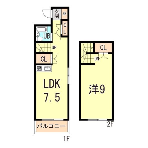 西山ハイツ(1LDK/1階)の間取り写真