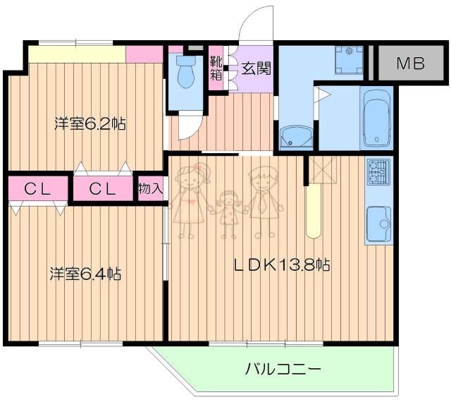 サンテ・文の里ハイム(2LDK/1階)の間取り写真