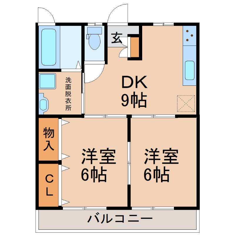 ホットハウス(2DK/2階)の間取り写真