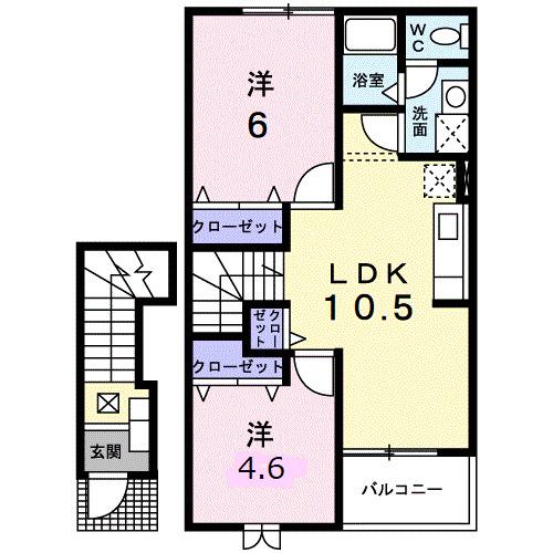 メゾンアムール(2LDK/2階)の間取り写真