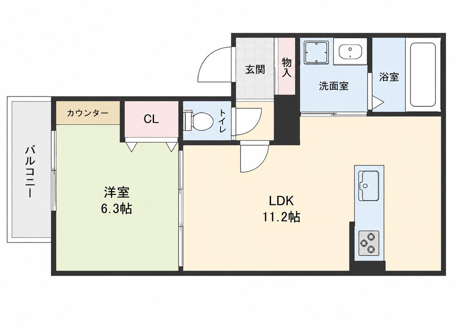 ポルト・ボヌール(1LDK/2階)の間取り写真