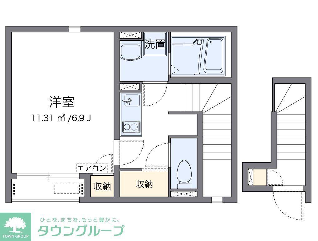 クレイノエルムポッケ(1K/2階)の間取り写真