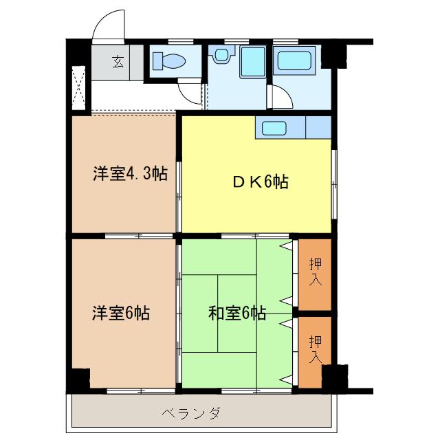 ひかりビル(3DK/2階)の間取り写真