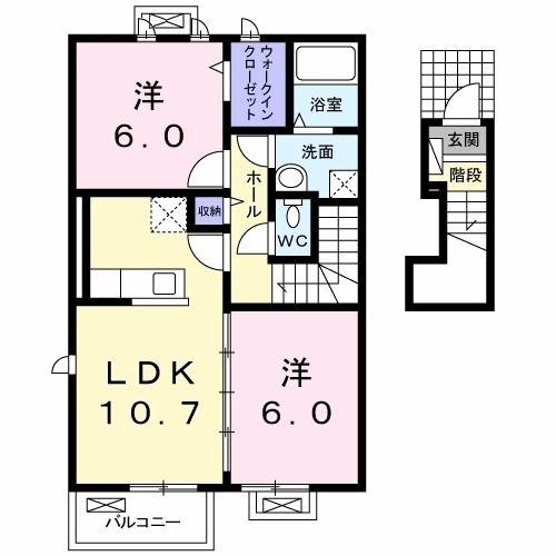 サンコスモス(2LDK/2階)の間取り写真