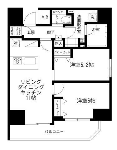 ティモーネ上野の森ノース(2LDK/4階)の間取り写真