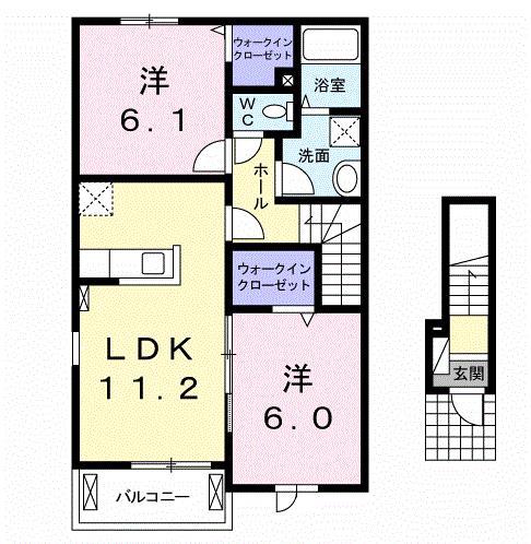 フルームB 2LDK(2LDK/2階)の間取り写真