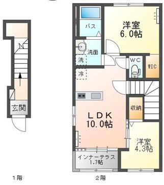 岡部アパート(2LDK/2階)の間取り写真