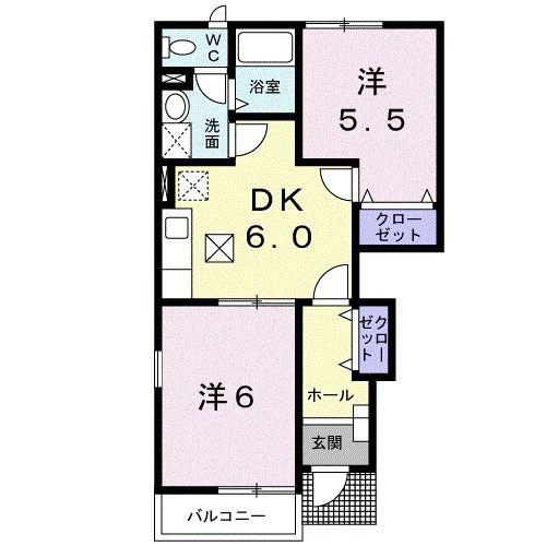 アンソレイユTN II(2DK/1階)の間取り写真