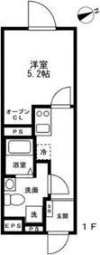SOLASIA RESIDENCE 千歳船橋II(1K/1階)の間取り写真