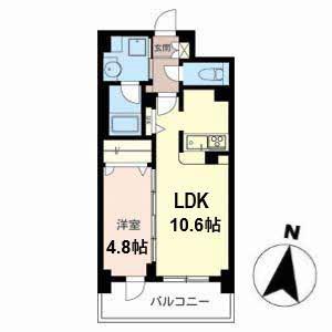 グランブラン南田辺(1LDK/6階)の間取り写真