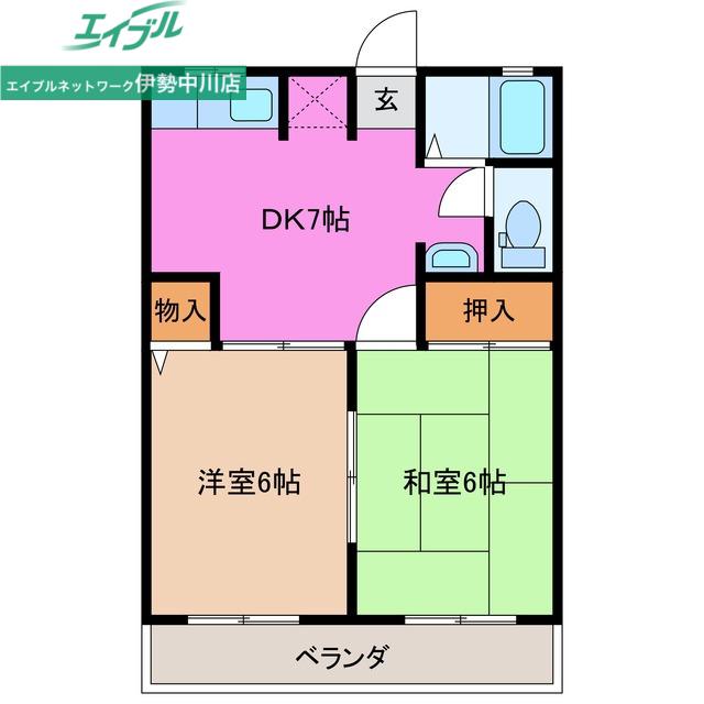 ラフィーネ南郊 B(2DK/1階)の間取り写真