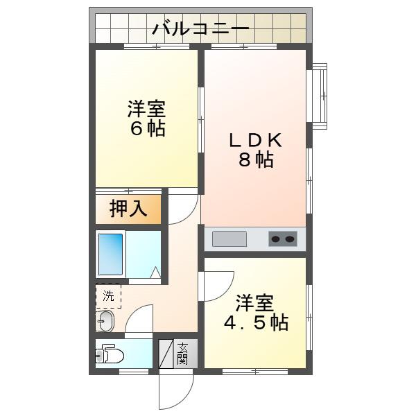 プチメゾン津山(2LDK/3階)の間取り写真