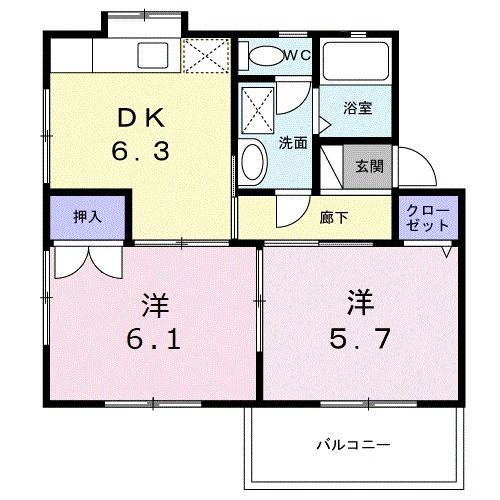 フレスコルヤマモト(2DK/2階)の間取り写真