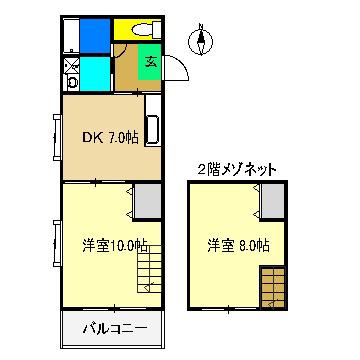 メゾンレーヴ南久万(2DK/2階)の間取り写真
