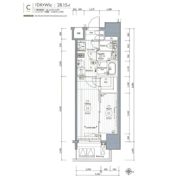 エステムコート名古屋新栄VI アートテラス(1DK/11階)の間取り写真