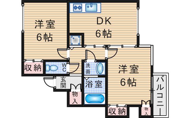 ヴェルディ豊中(2DK/2階)の間取り写真