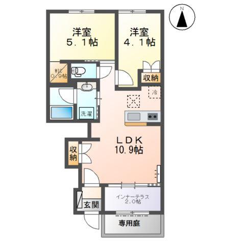 一宮市東五城アパート(2LDK/1階)の間取り写真