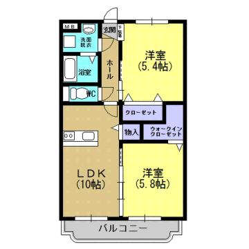 スターリー伊敷(2LDK/1階)の間取り写真