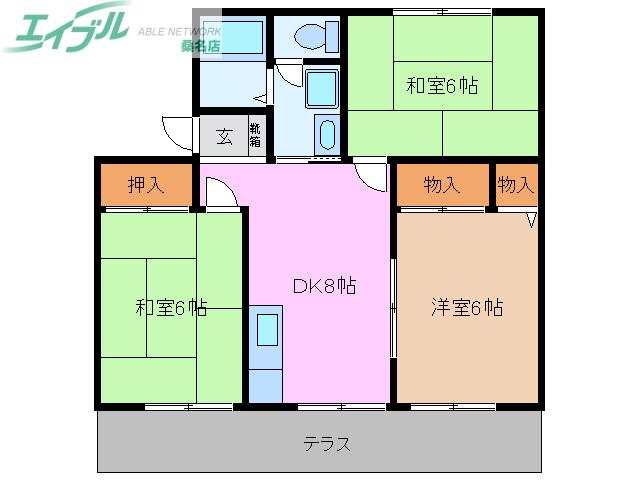 ルネハウス A棟(3DK/1階)の間取り写真