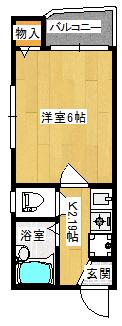 第2シャトーサンショウ(1K/4階)の間取り写真