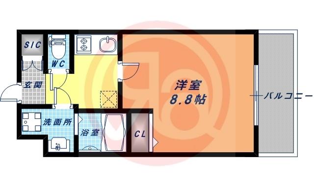 プレサンス谷町九丁目駅前(1K/4階)の間取り写真