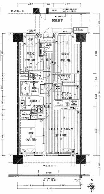 パークプレミアムメイツ西新井サクラテラス(3LDK/2階)の間取り写真
