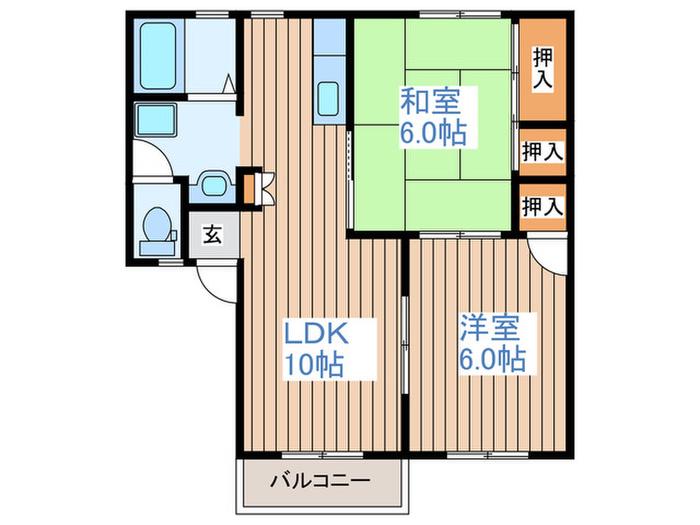 KMD弐番館(2LDK/2階)の間取り写真
