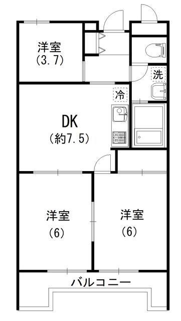 ヴァンハウス湘南平塚(3DK/5階)の間取り写真