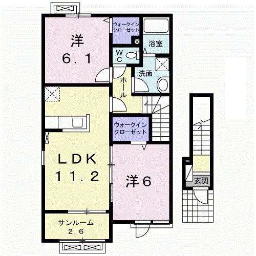 ラ・ボエーム(2LDK/2階)の間取り写真