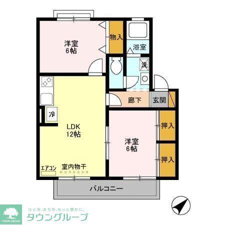 エクセルB棟(2LDK/1階)の間取り写真