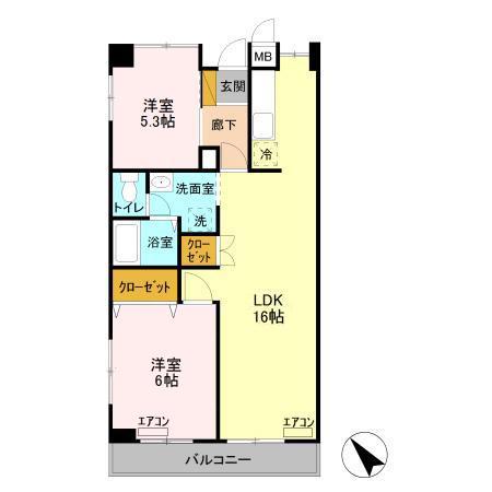 シャインクロコ(2LDK/1階)の間取り写真