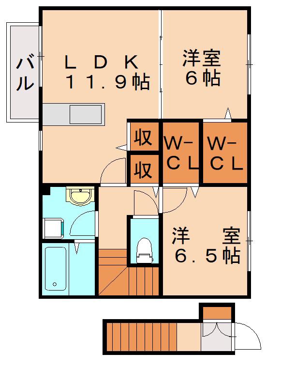 プレミールASAGIRI(2LDK/2階)の間取り写真