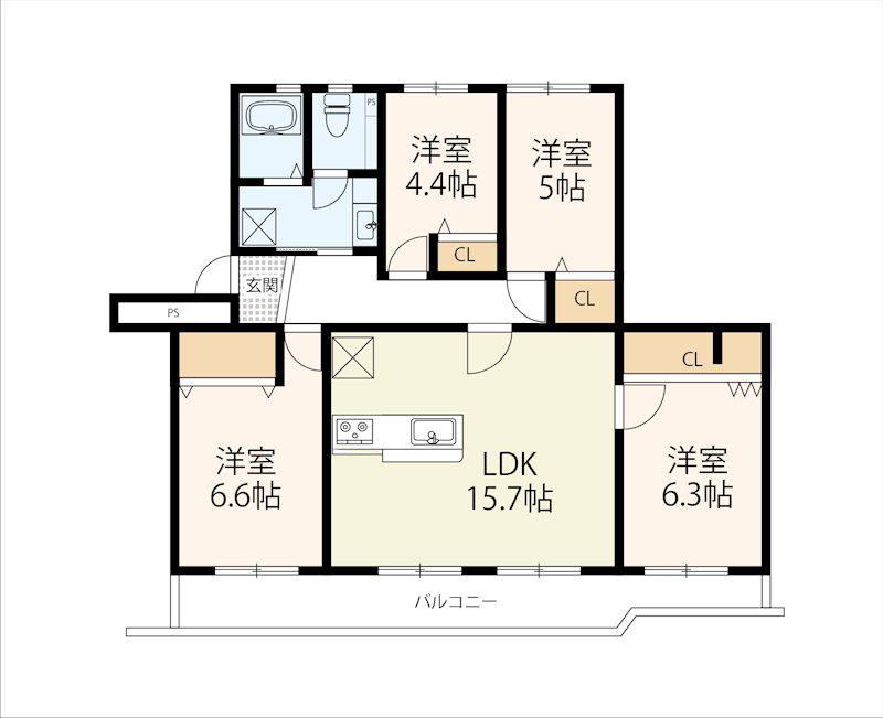 膳所ハイツ2号棟(4LDK/3階)の間取り写真