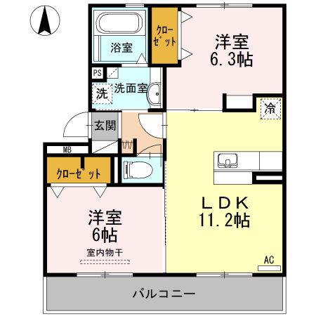 エスポワールIII(2LDK/2階)の間取り写真