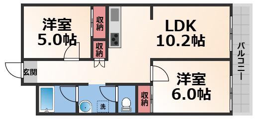 エステマール弥刀(2LDK/5階)の間取り写真